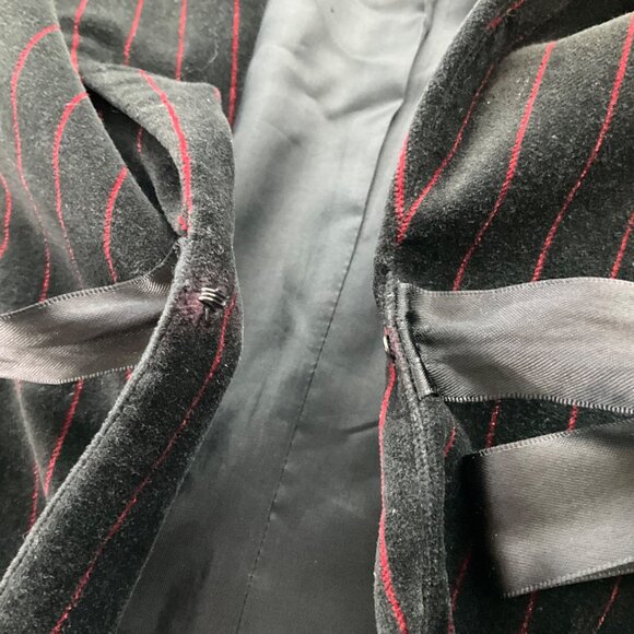 VTG Ann Taylor 4 P Black Pinstripe Red Velvet Blazer Jacket Bow Goth Whimsical - Picture 7 of 14